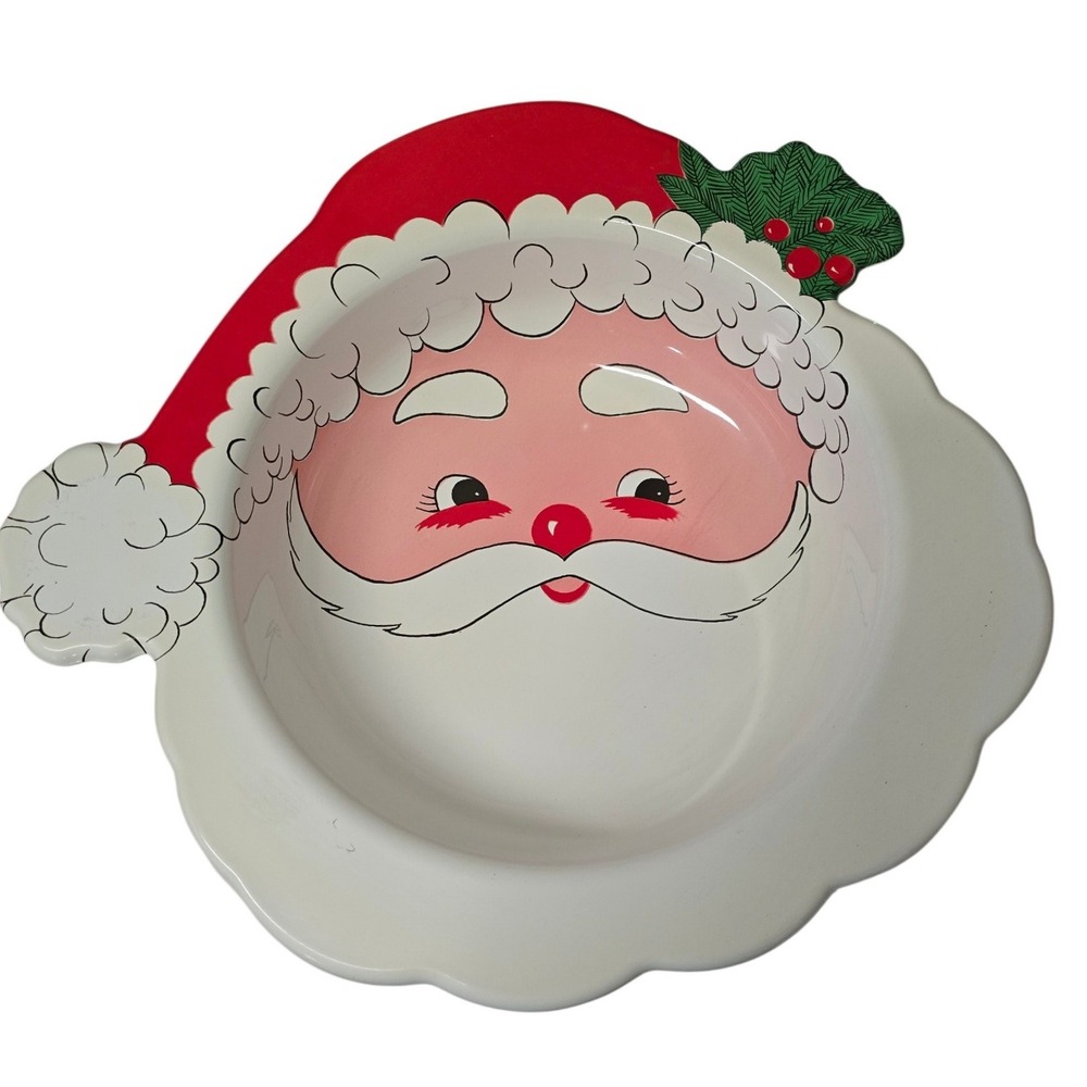 Vintage 1990s Santa Claus Plastic Serving Bowl Christmas Holiday Decor Scalloped